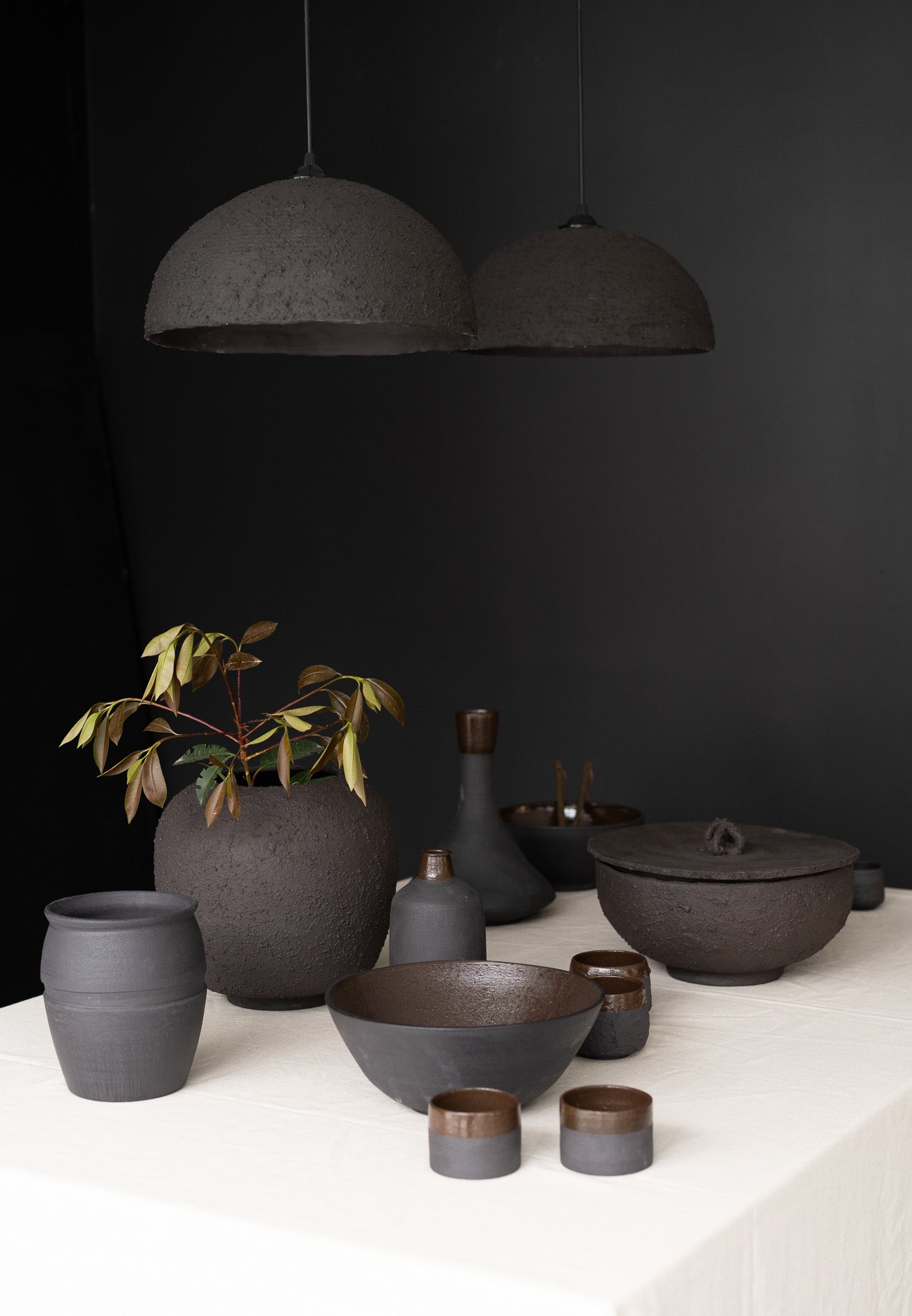 Black Special Texture Handmade Wabi Sabi Stoneware Ceramic Pendant Light