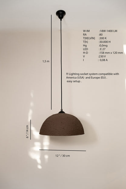 Braune Pendelleuchte aus Keramik mit spezieller Textur und Wabi-Sabi-Steinzeug