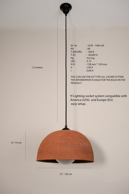 Terracotta Color Handmade Ceramic Pendant Chandelier, Wabi Sabi Ceramic Lamp,