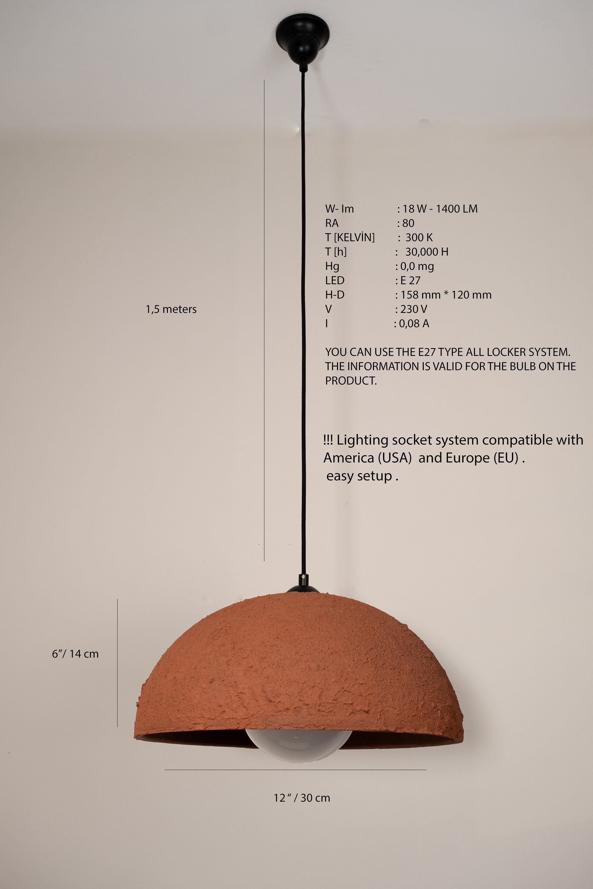 Terracotta Renkli El Yapımı Seramik Sarkıt Avize, Wabi Sabi Seramik Lamba,